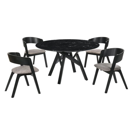 Armen Living Venus and Jackie 5 Piece Black Marble Round Dining Set SETVEDIBLK5E